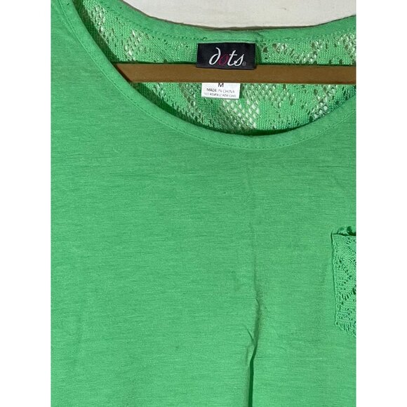 Dots short sleeve shirt lace pocket green polyester medium bust 18" READ - Picture 4 of 11